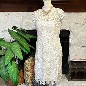 Adrianna Papell White Lace Romantic Dress Wedding Prom Cocktail NWT Size 12